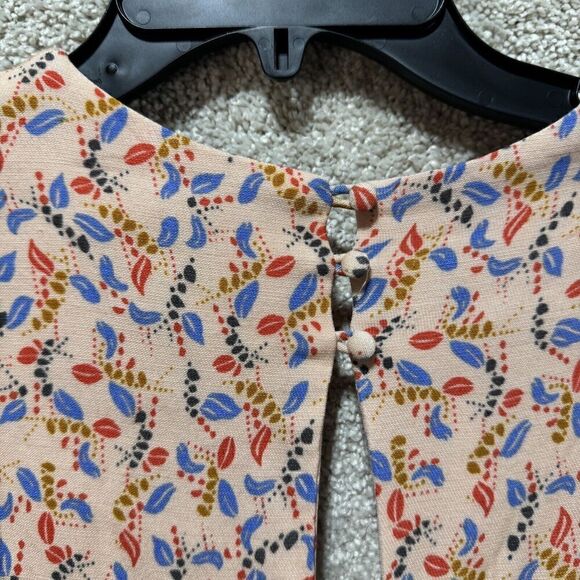 Free People Romper Women's 6 Peach Printed Short One Piece Split Sleeve Playsuit - Picture 12 of 14